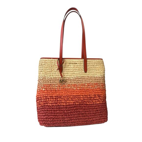 Michael Kors Women The Michael Bag Large Ombré Straw Shoulder Tote Bag Red Clay - Picture 3 of 11